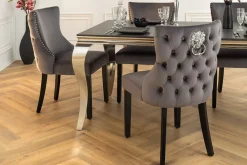 Riess-Ambiente Stühle|Samt Möbel > Chesterfield Stuhl CASTLE DELUXE grau Samt mit Löwenkopf Nieten
