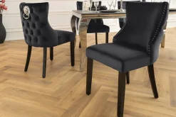 Riess-Ambiente Stühle|Samt Möbel > Chesterfield Stuhl CASTLE DELUXE schwarz Samt mit Löwenkopf Nieten