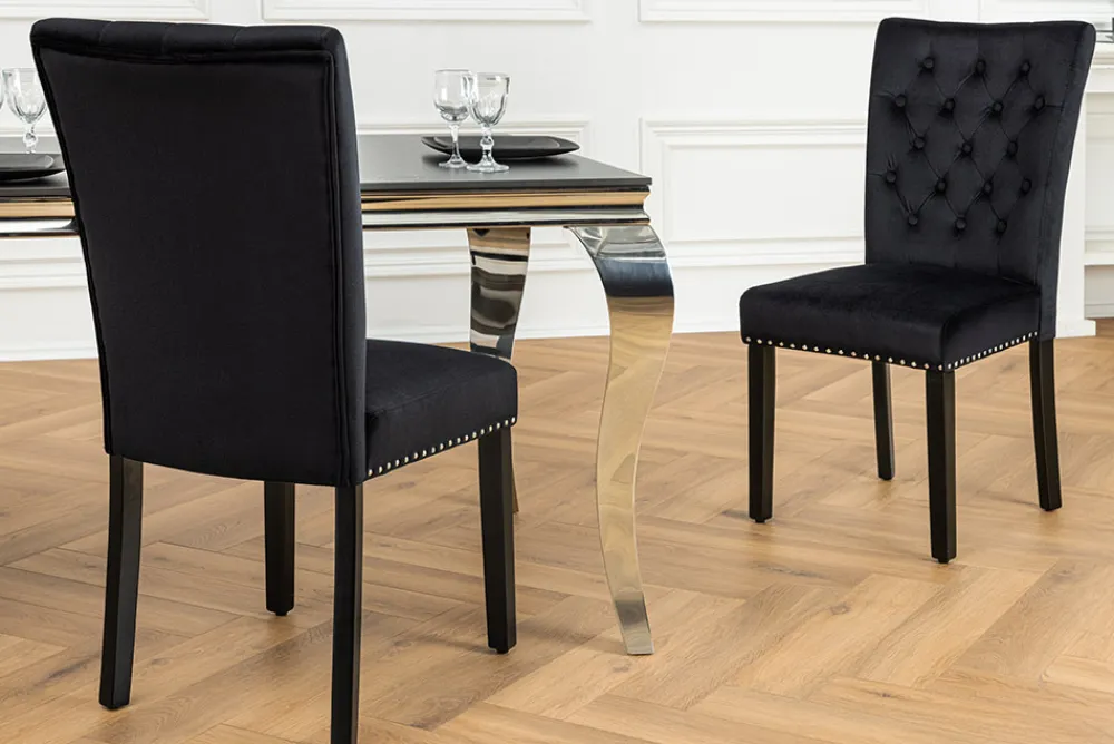 Riess-Ambiente Stühle|Samt Möbel > Chesterfield Stuhl CASTLE schwarz Samt Gummiholz Ziernieten