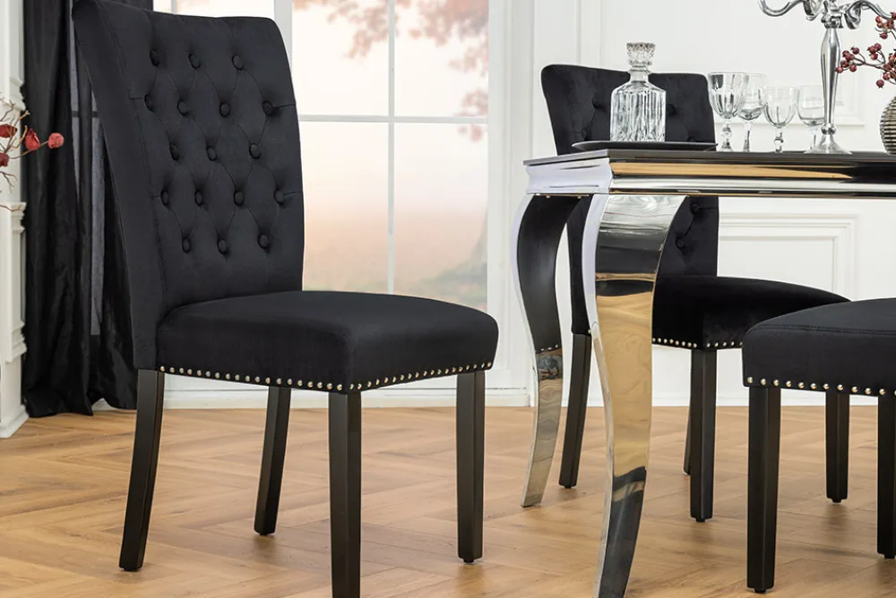 Riess-Ambiente Stühle|Samt Möbel > Chesterfield Stuhl CASTLE schwarz Samt Gummiholz Ziernieten
