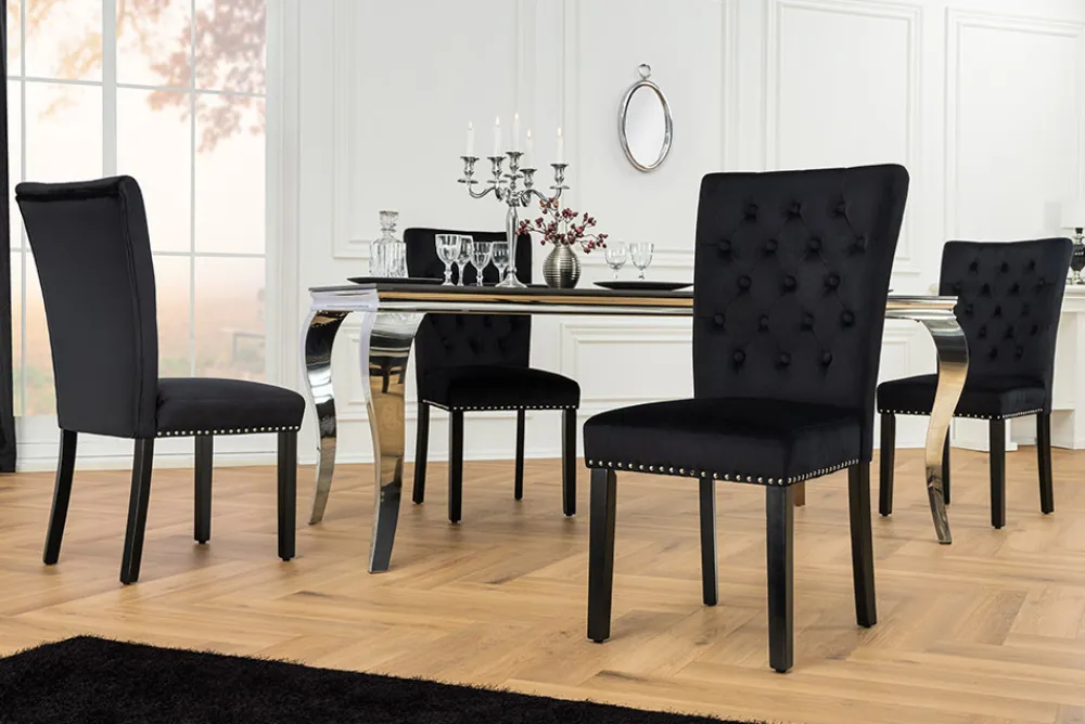 Riess-Ambiente Stühle|Samt Möbel > Chesterfield Stuhl CASTLE schwarz Samt Gummiholz Ziernieten