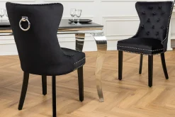 Riess-Ambiente Stühle|Samt Möbel > Chesterfield Stuhl CASTLE schwarz Samt Massivholz Ziernieten mit Komfortgriff
