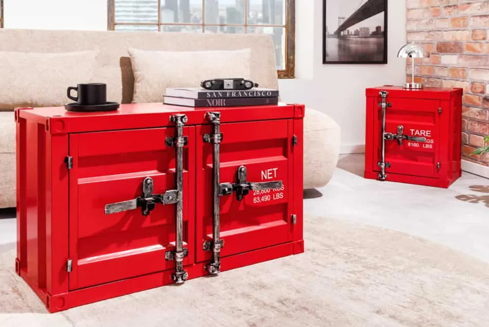 Riess-Ambiente Industrial Loft|Nachttische > Container-Schrank GLOBETROTTER 50cm rot Metall Nachttisch Beistellschrank