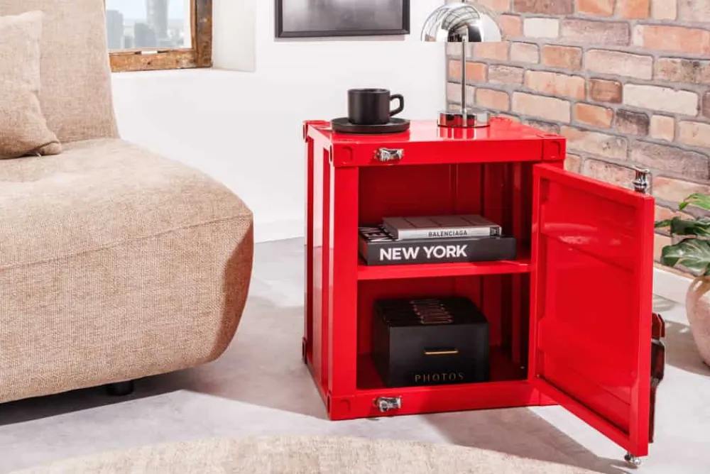 Riess-Ambiente Industrial Loft|Nachttische > Container-Schrank GLOBETROTTER 50cm rot Metall Nachttisch Beistellschrank