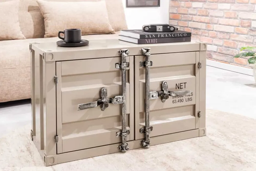 Riess-Ambiente Industrial Loft|Tv- & Lowboards > Container-Schrank GLOBETROTTER 80cm greige Metall Couchtisch mit Flügeltüren Kommode