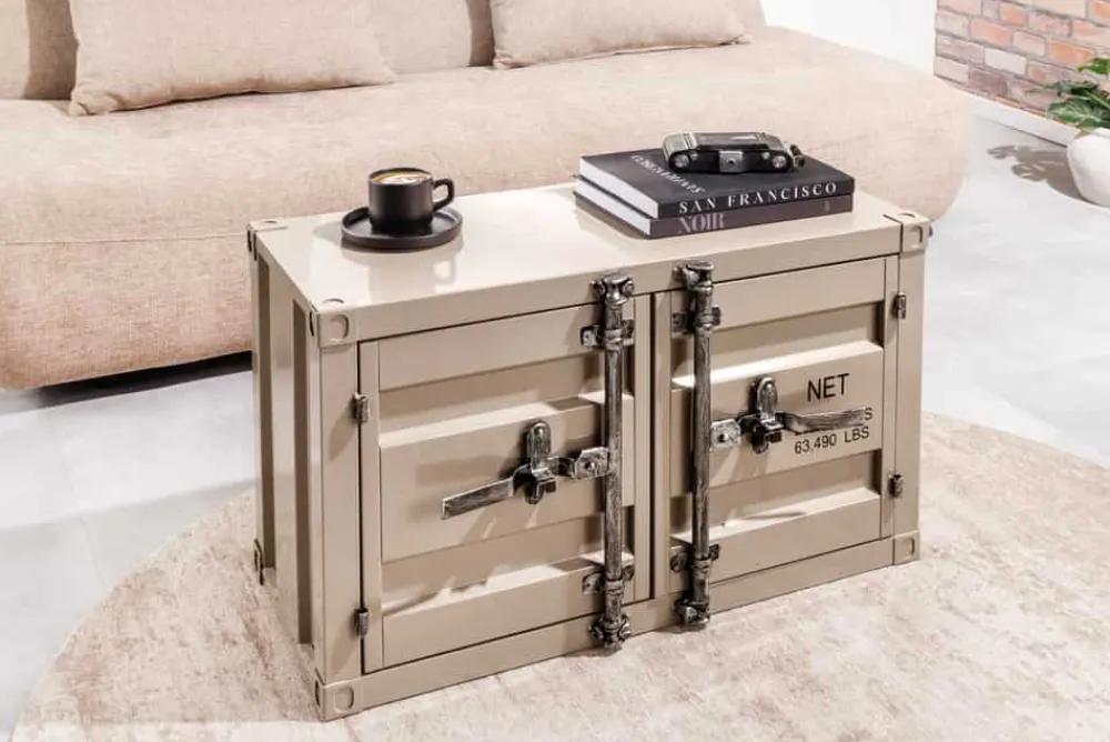 Riess-Ambiente Industrial Loft|Tv- & Lowboards > Container-Schrank GLOBETROTTER 80cm greige Metall Couchtisch mit Flügeltüren Kommode