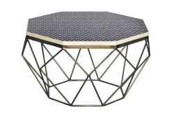 Riess-Ambiente Goldene Möbel|Couchtische & Truhen > Couchtisch DIAMOND 70cm schwarz weiß messing Mosaik Kunsthandwerk