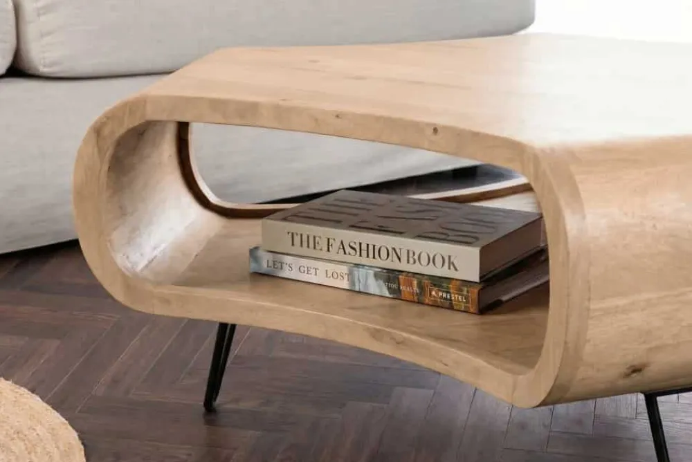 Riess-Ambiente Mehr...|Couchtische > Couchtisch ORGANIC LIVING 90cm natur cream finish Mangoholz mit Hairpin Legs