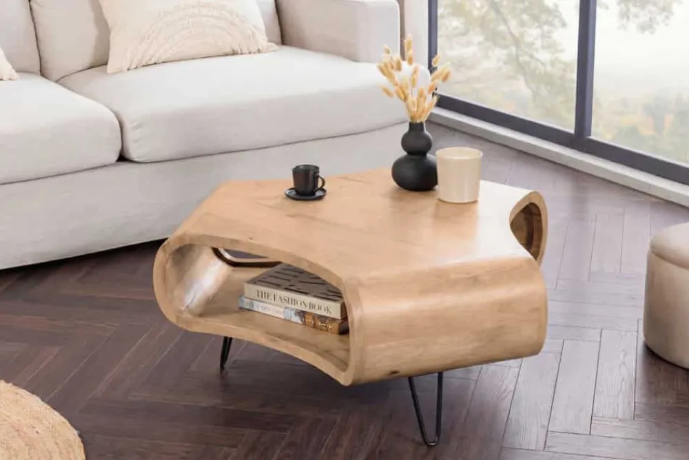 Riess-Ambiente Mehr...|Couchtische > Couchtisch ORGANIC LIVING 90cm natur cream finish Mangoholz mit Hairpin Legs