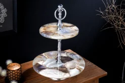 Riess-Ambiente Etageren & Tabletts > Deko Etagere NOBLE 35cm silber Edelstein handmade Achat Quarz Aluminium