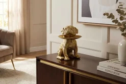 Riess-Ambiente Dekoration|Goldene Möbel > Deko-Figur BULLDOG 35cm gold Spardose mit Ablageplatte handmade