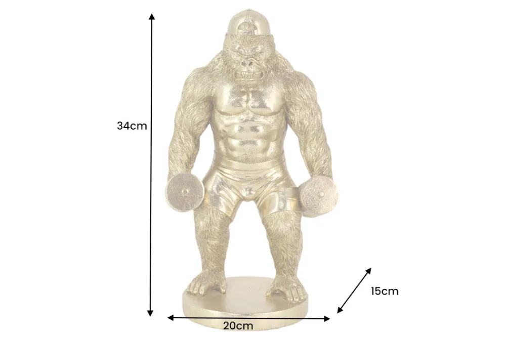 Riess-Ambiente Dekoration|Goldene Möbel > Deko-Figur KING APE 35cm gold Gorilla mit Hanteln handmade
