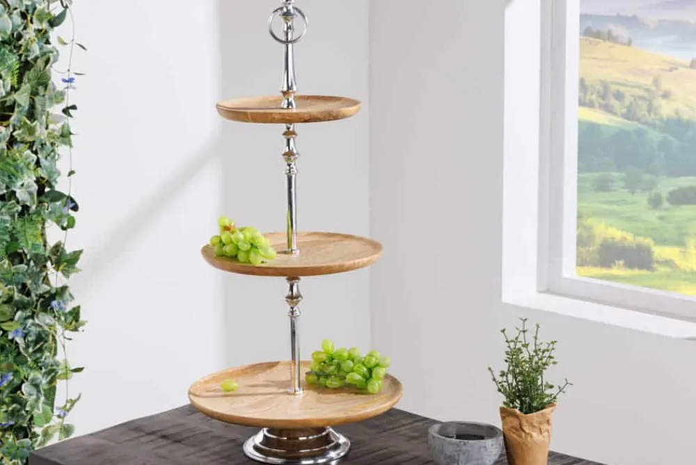Riess-Ambiente Mehr...|Wohnaccessoires > Dekorative Etagere PURE NATURE 68cm silber Mangoholz handmade drei Etagen