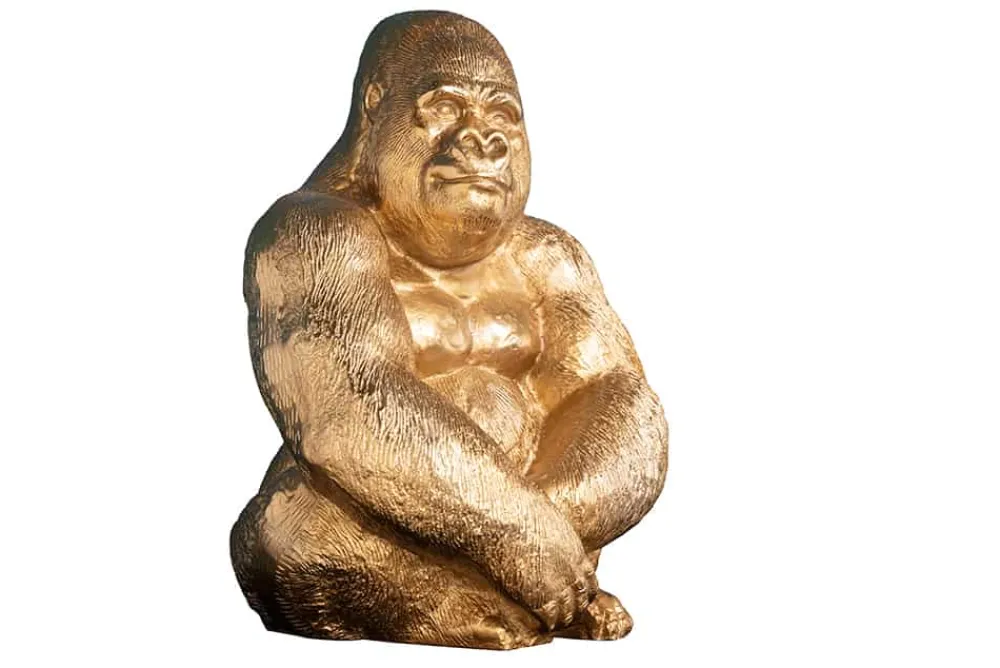 Riess-Ambiente Dekoration|Goldene Möbel > Dekorative Gorillafigur KONG 40cm gold handmade Metall Skulptur