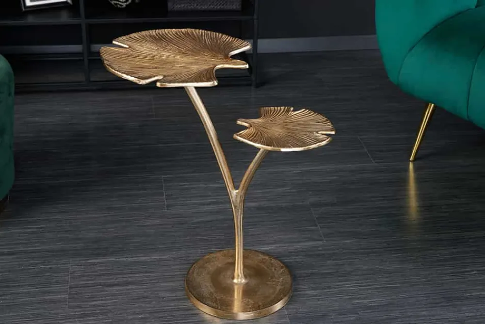Riess-Ambiente Beistelltische|Goldene Möbel > Dekorativer Beistelltisch GINKGO LEAFS 50cm gold handmade Metall