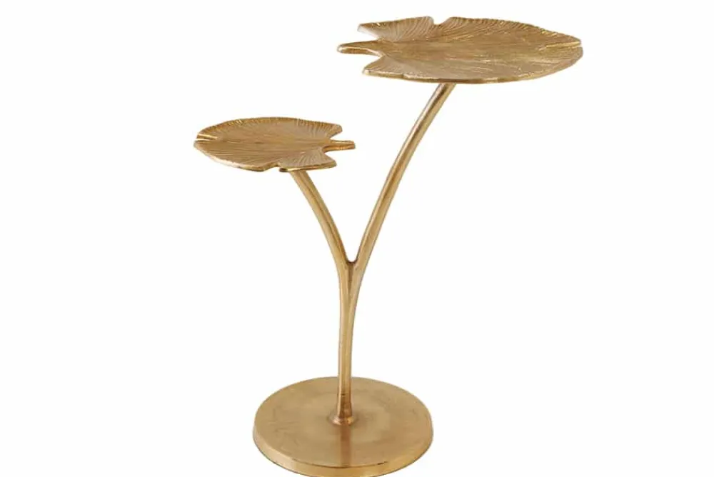 Riess-Ambiente Beistelltische|Goldene Möbel > Dekorativer Beistelltisch GINKGO LEAFS 50cm gold handmade Metall
