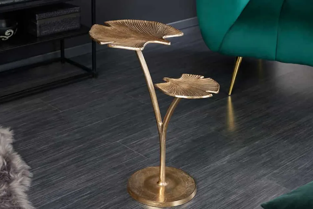 Riess-Ambiente Beistelltische|Goldene Möbel > Dekorativer Beistelltisch GINKGO LEAFS 50cm gold handmade Metall