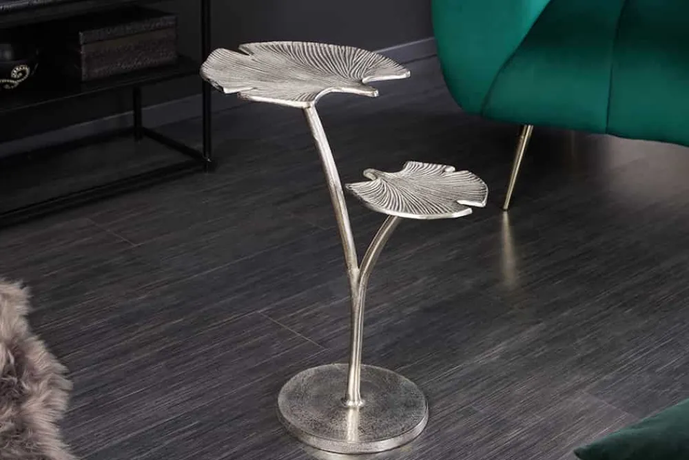 Riess-Ambiente Beistelltische > Dekorativer Beistelltisch GINKGO LEAFS 50cm silber handmade Metall
