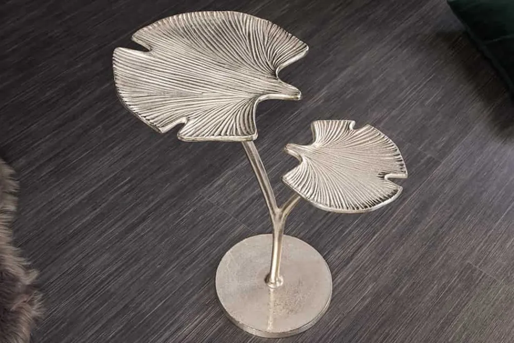 Riess-Ambiente Beistelltische > Dekorativer Beistelltisch GINKGO LEAFS 50cm silber handmade Metall