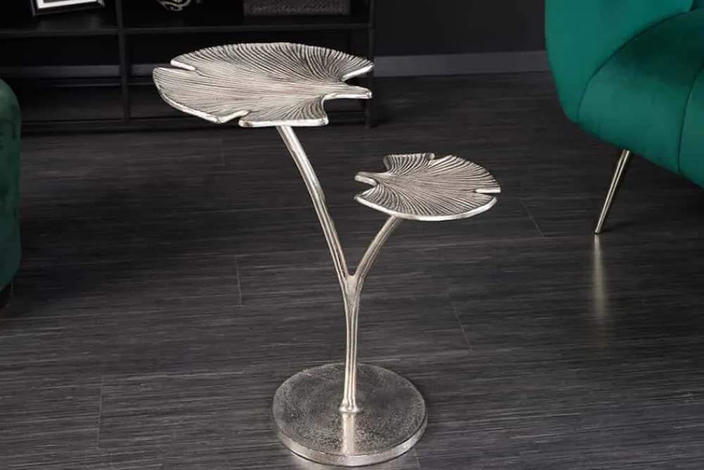 Riess-Ambiente Beistelltische > Dekorativer Beistelltisch GINKGO LEAFS 50cm silber handmade Metall