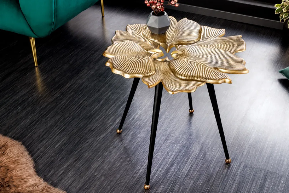 Riess-Ambiente Beistelltische|Goldene Möbel > Dekorativer Beistelltisch GINKGO LEAFS 60cm gold handmade Metall