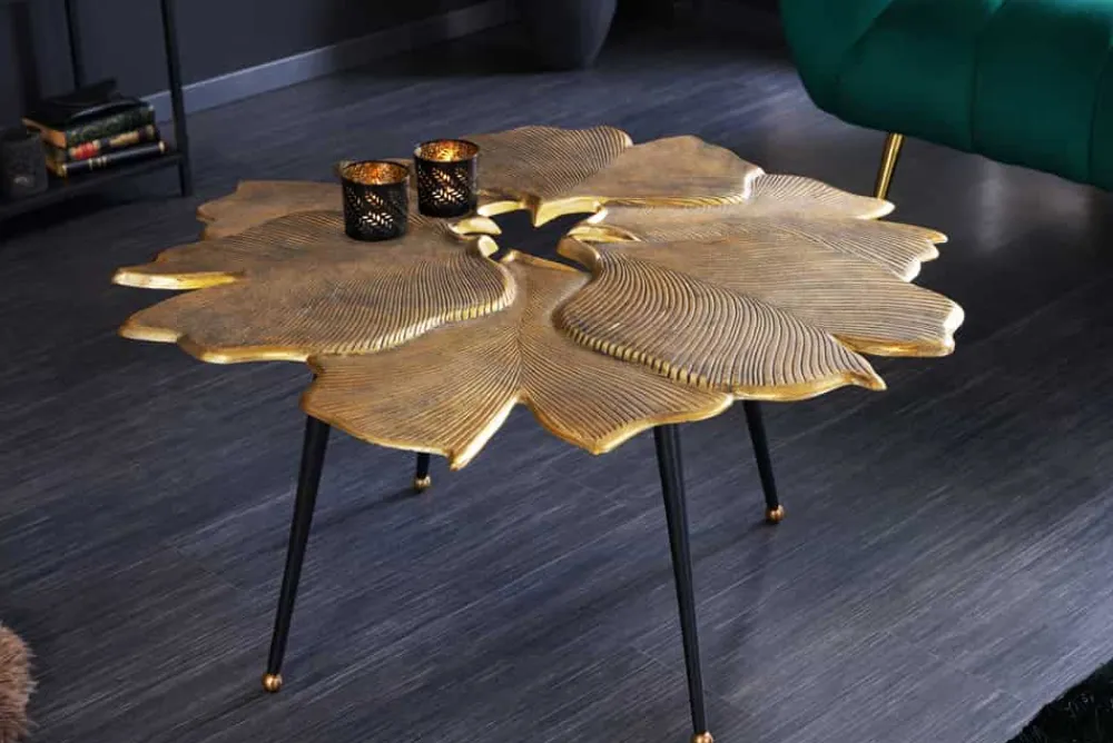 Riess-Ambiente Beistelltische|Goldene Möbel > Dekorativer Couchtisch GINKGO 95cm gold schwarz handmade Metall