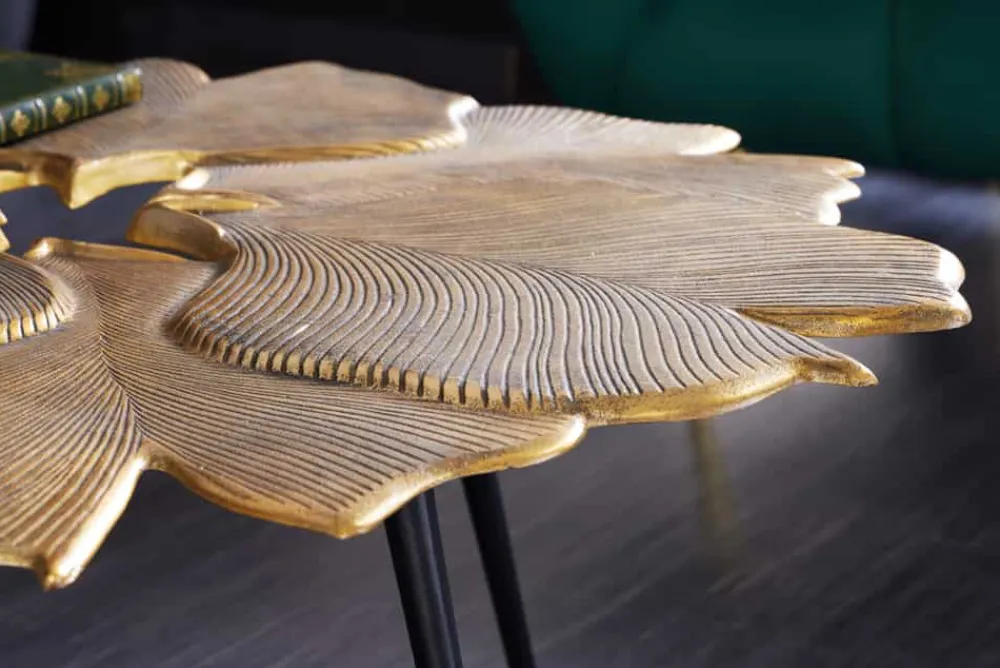 Riess-Ambiente Beistelltische|Goldene Möbel > Dekorativer Couchtisch GINKGO 95cm gold schwarz handmade Metall