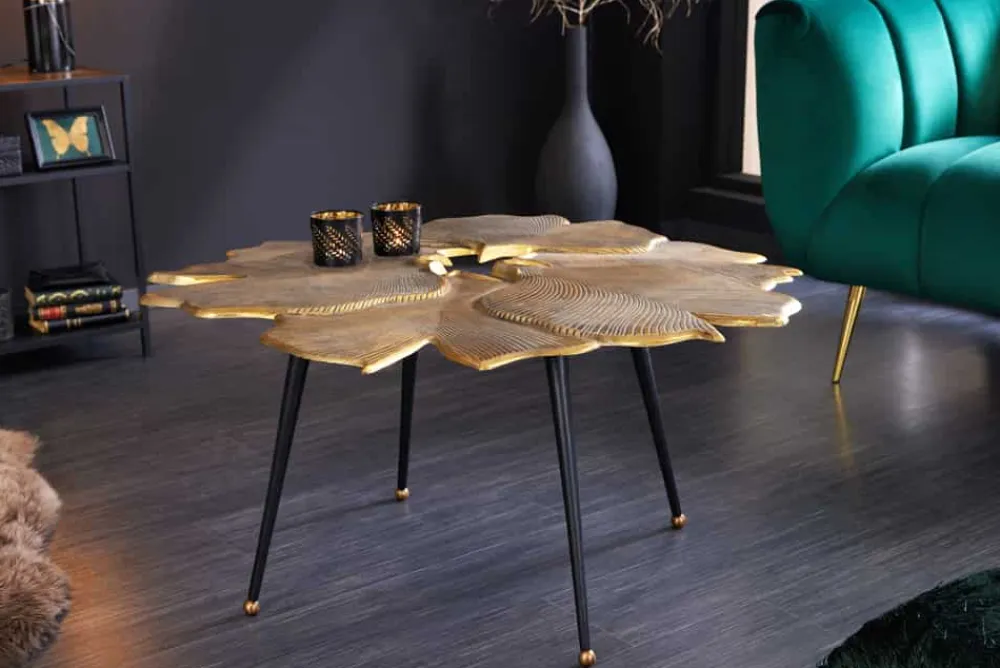 Riess-Ambiente Beistelltische|Goldene Möbel > Dekorativer Couchtisch GINKGO 95cm gold schwarz handmade Metall