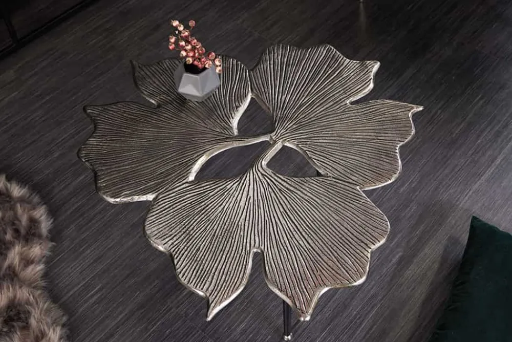 Riess-Ambiente Couchtische & Truhen > Dekorativer Couchtisch GINKGO LEAFS 75cm silber handmade Metall