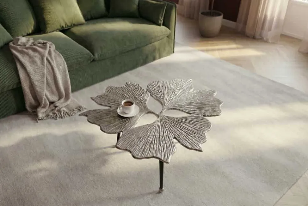 Riess-Ambiente Couchtische & Truhen > Dekorativer Couchtisch GINKGO LEAFS 75cm silber handmade Metall