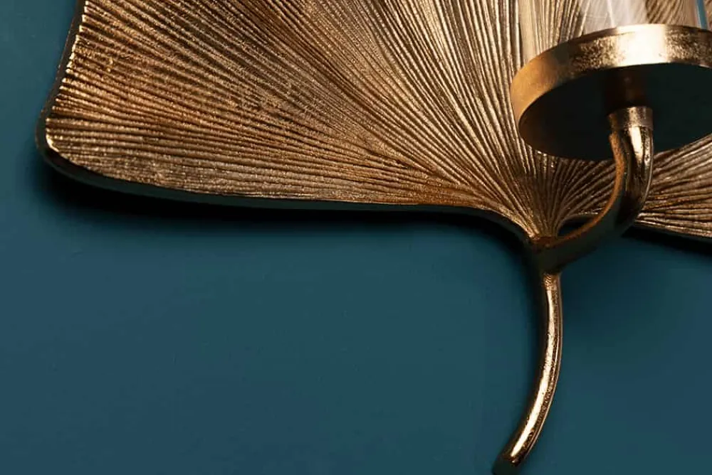 Riess-Ambiente Goldene Möbel|Kerzenständer > Dekorativer Kerzenhalter GINKGO 44cm gold handmade Metall Wandteelicht
