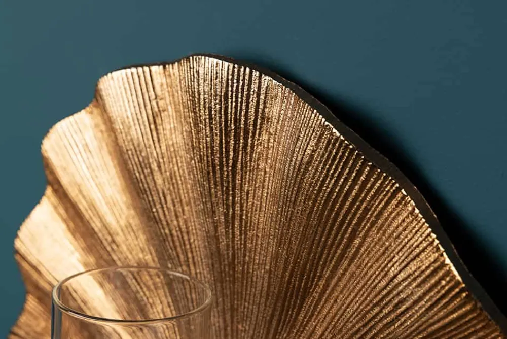 Riess-Ambiente Goldene Möbel|Kerzenständer > Dekorativer Kerzenhalter GINKGO 44cm gold handmade Metall Wandteelicht