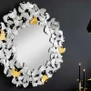 Riess-Ambiente Goldene Möbel|Spiegel > Dekorativer Wandspiegel GINKGO LEAFS XL 90cm gold silber rund aus Metall handmade