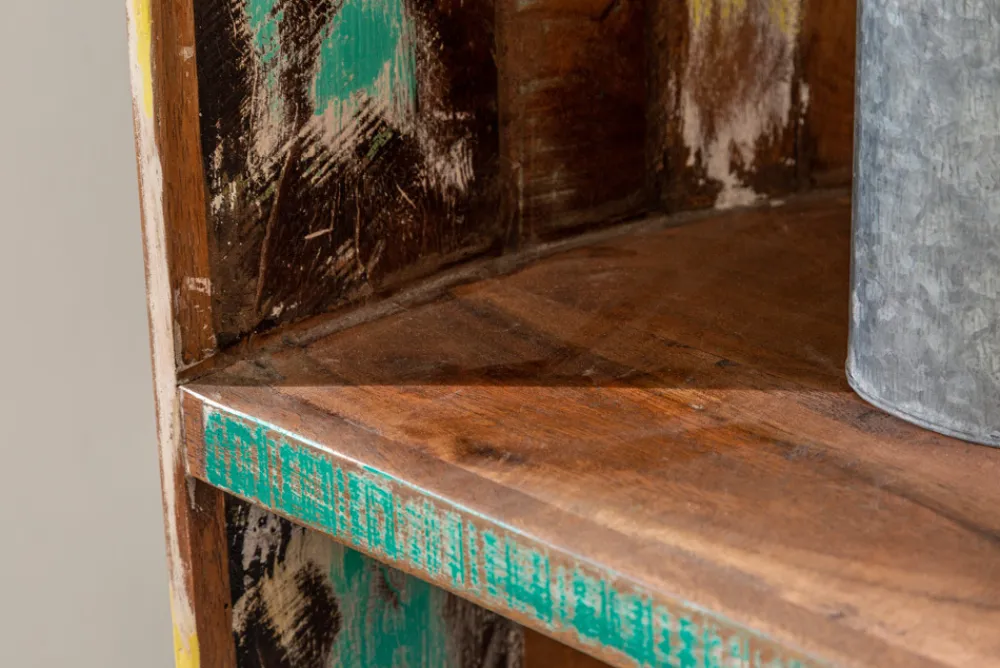 Riess-Ambiente Mehr...|Mehr... > Dekoratives Bootsregal JAKARTA 190cm bunt Massivholz aus recycelten Fischerbooten Bücherregal