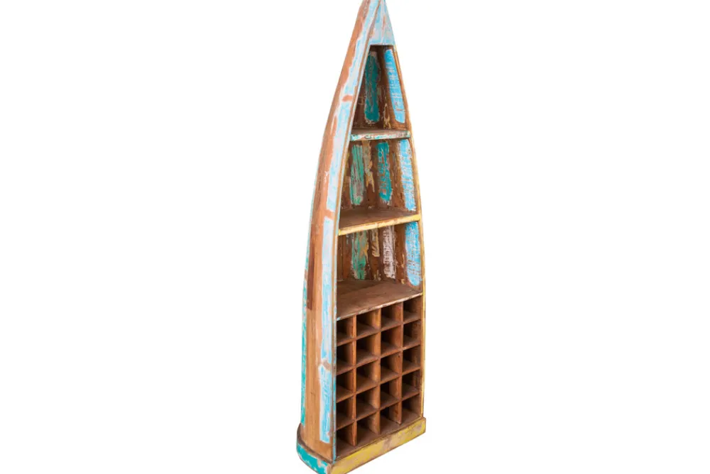 Riess-Ambiente Mehr...|Weinregale > Dekoratives Bootsregal JAKARTA 190cm bunt Massivholz aus recycelten Fischerbooten Weinregal