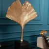 Riess-Ambiente Dekoration|Goldene Möbel > Dekorative Skulptur GINKGO LEAF 44cm gold handmade Metall mit Marmorsockel