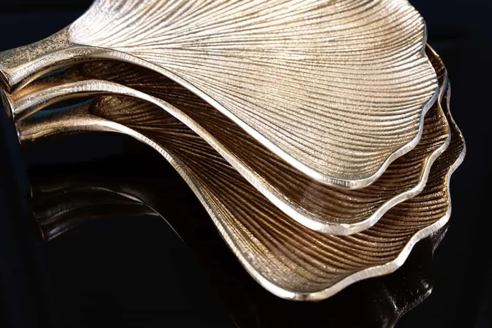 Riess-Ambiente Goldene Möbel|Schalen > Dekoratives Schalen 3er Set GINKGO 30cm gold handmade Metall