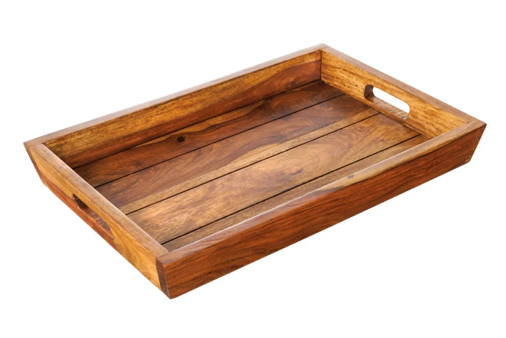 Riess-Ambiente Mehr...|Wohnaccessoires > Dekoratives Tablett MAKASSAR 45cm braun Sheesham Massivholz stone finish Servierbrett