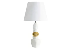 Riess-Ambiente Goldene Möbel|Retro Möbel > Dekorative Tischlampe STONES OF ZEN 70cm weiß gold mit Stoffschirm rund