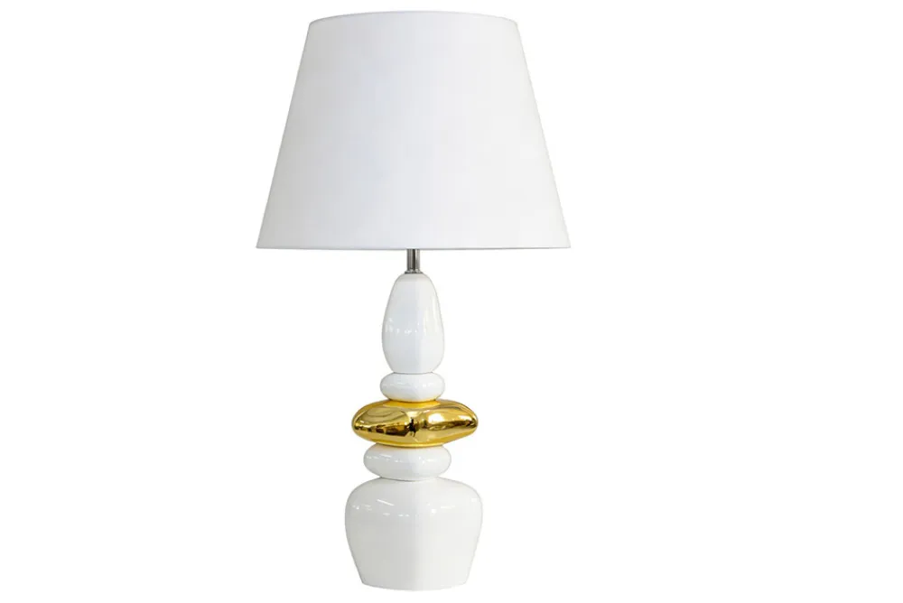 Riess-Ambiente Goldene Möbel|Retro Möbel > Dekorative Tischlampe STONES OF ZEN 70cm weiß gold mit Stoffschirm rund