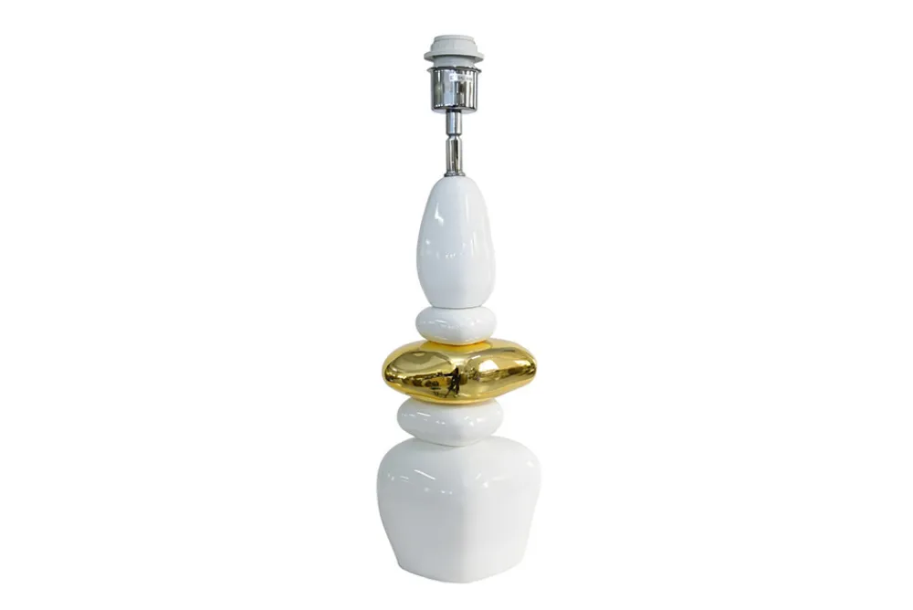 Riess-Ambiente Goldene Möbel|Retro Möbel > Dekorative Tischlampe STONES OF ZEN 70cm weiß gold mit Stoffschirm rund