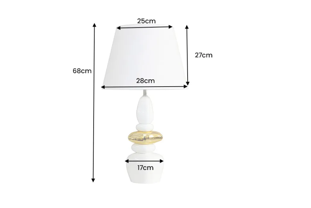 Riess-Ambiente Goldene Möbel|Retro Möbel > Dekorative Tischlampe STONES OF ZEN 70cm weiß gold mit Stoffschirm rund