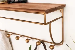 Riess-Ambiente Wandregale|Goldene Möbel > Dekorative Wandgarderobe HERITAGE 80cm natur gold messing Pinie Metall mit Ablage