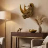 Riess-Ambiente Goldene Möbel|Wanddekoration > Deko-Wandfigur RHINO 40cm gold handmade Nashorn-Skulptur