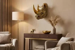 Riess-Ambiente Goldene Möbel|Wanddekoration > Deko-Wandfigur RHINO 40cm gold handmade Nashorn-Skulptur