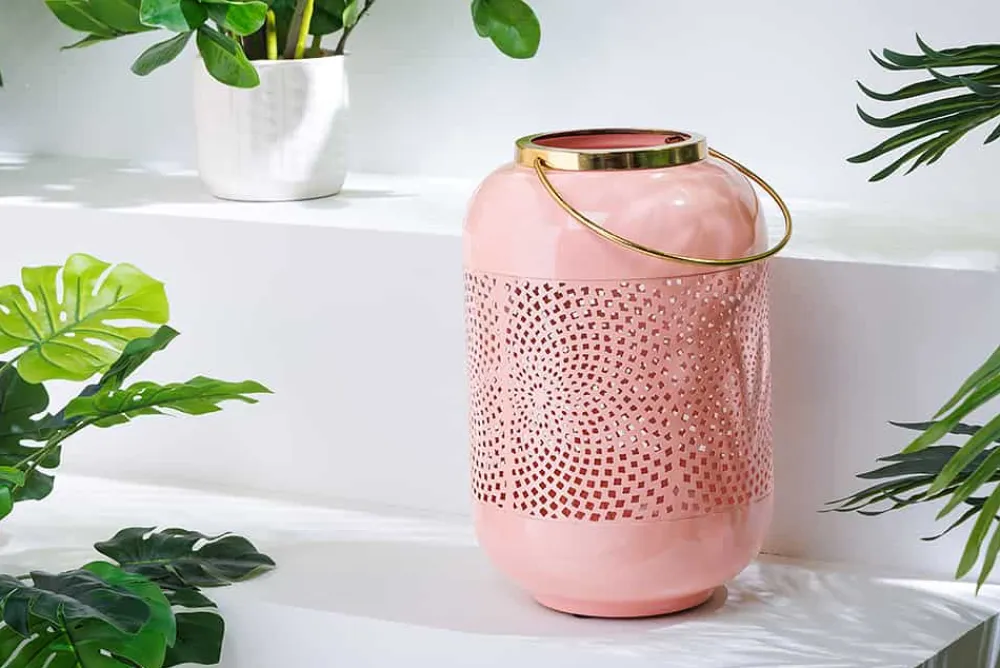 Riess-Ambiente Dekoration > Deko Windlicht CANDLELIGHT 30cm pastell-rosa Metall handmade Laterne