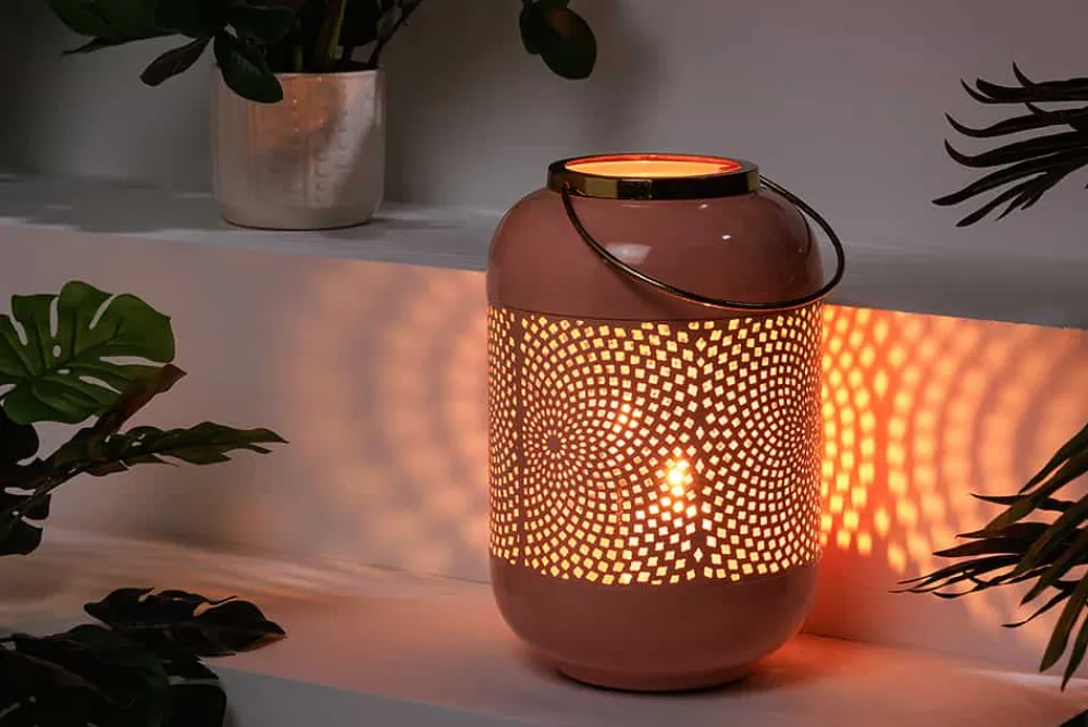Riess-Ambiente Dekoration > Deko Windlicht CANDLELIGHT 30cm pastell-rosa Metall handmade Laterne