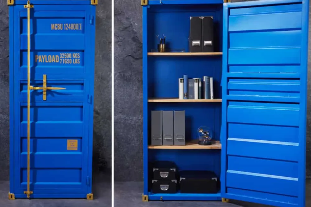 Riess-Ambiente Highboards|Industrial Loft > Design Aktenschrank GLOBETROTTER 180cm blau Eisen Container Upcycling Industrial