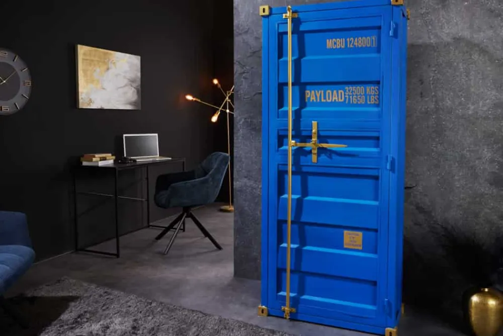 Riess-Ambiente Highboards|Industrial Loft > Design Aktenschrank GLOBETROTTER 180cm blau Eisen Container Upcycling Industrial
