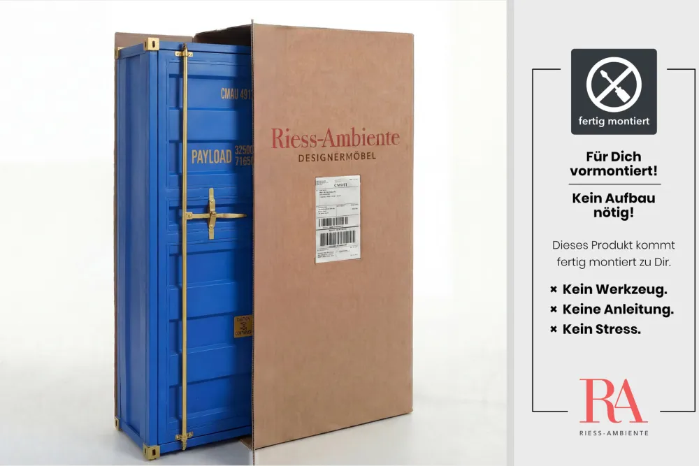Riess-Ambiente Highboards|Industrial Loft > Design Aktenschrank GLOBETROTTER 180cm blau Eisen Container Upcycling Industrial